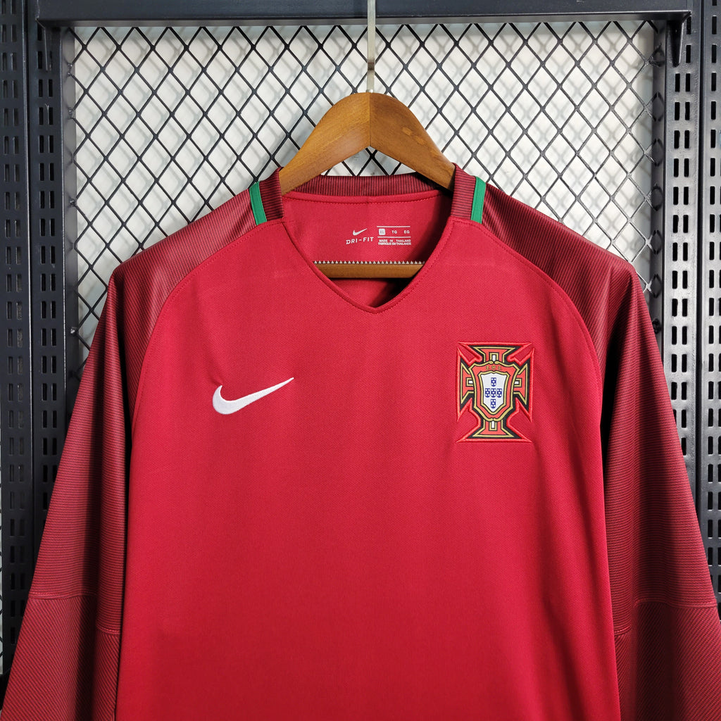 Portugal Retro Long Sleeve Home Soccer Jersey UEFA Euro 2016
