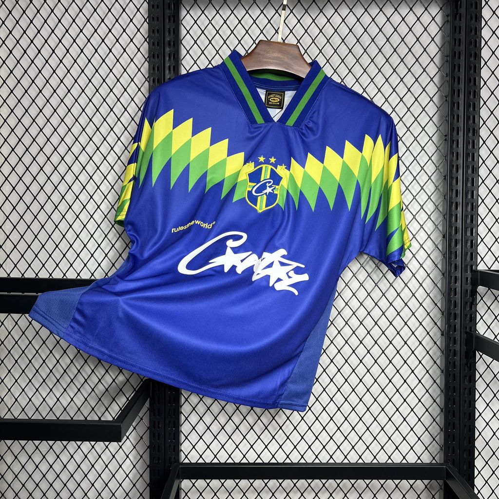 Brazil Away Corteiz Retro Vintage Soccer Jersey 1995 - Blue