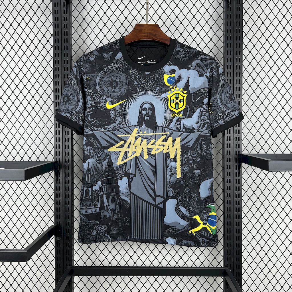 Brazil X Stussy Jesus Christ Special Edition Soccer Jersey 2025-2026 - Black