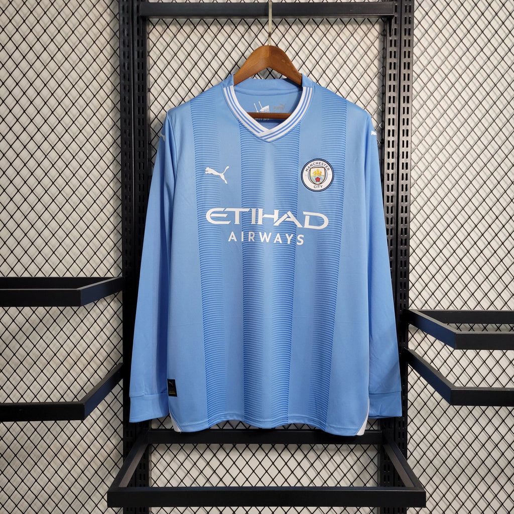 Man City Kevin De Bruyne 17 Long Sleeve Home Soccer Jersey 2023/24