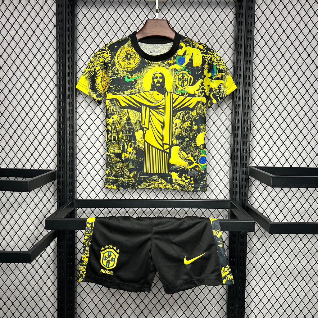 Brazil x Jesus Christ Special Edition Soccer Jersey Kids Soccer Jersey Mini Kit 2024/25 - Yellow