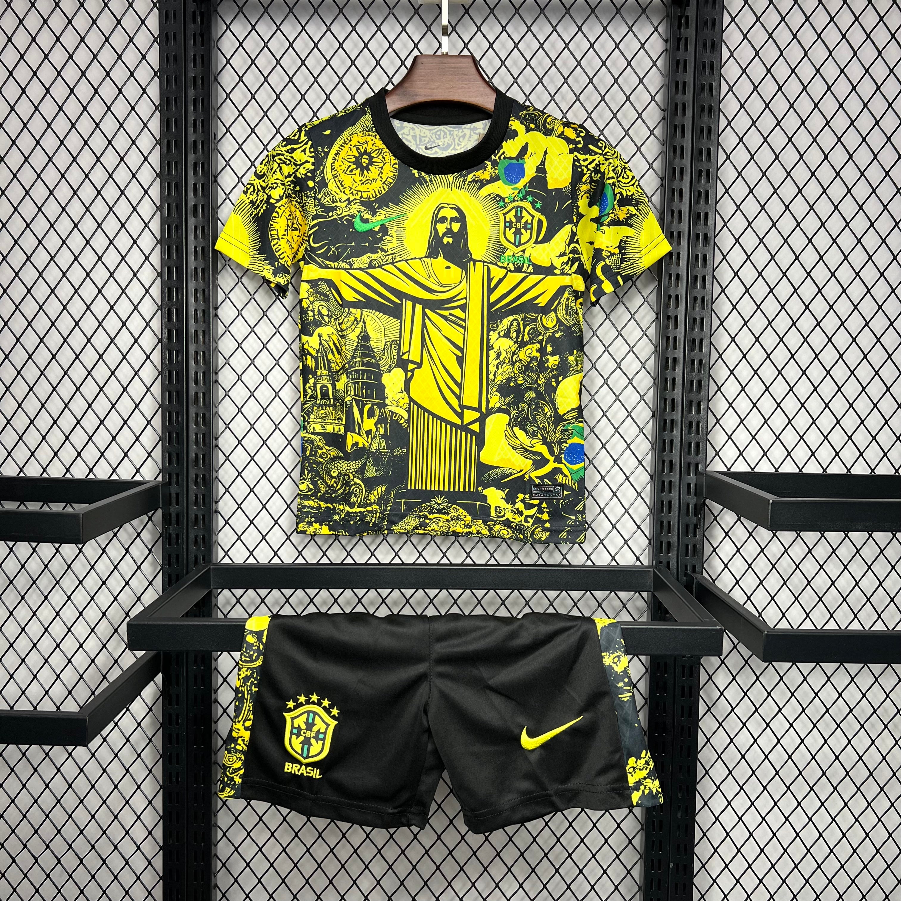 Brazil x Jesus Christ Special Edition Soccer Jersey Kids Soccer Jersey Mini Kit 2024/25 - Yellow