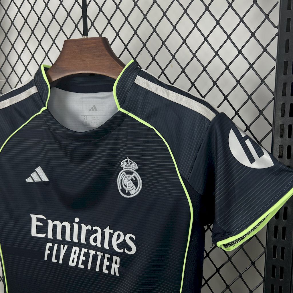 Real Madrid Kylian Mbappé 9 Kids Away Soccer Jersey 2025-2026