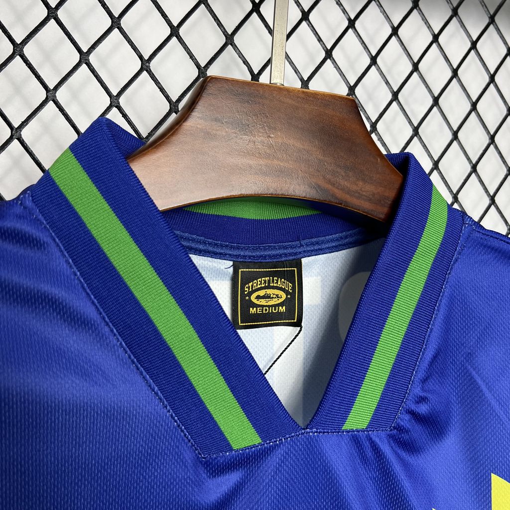 Brazil Away Corteiz Retro Vintage Soccer Jersey 1995 - Blue