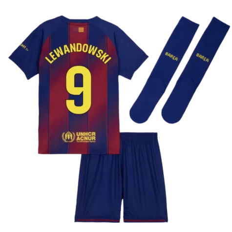 FC Barcelona Robert Lewandowski 9 Kids Home Soccer Jersey 2025-2026