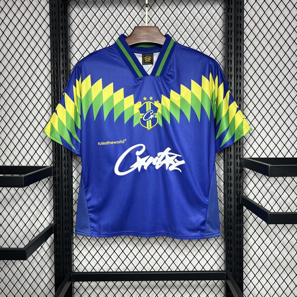Brazil Away Corteiz Retro Vintage Soccer Jersey 1995 - Blue
