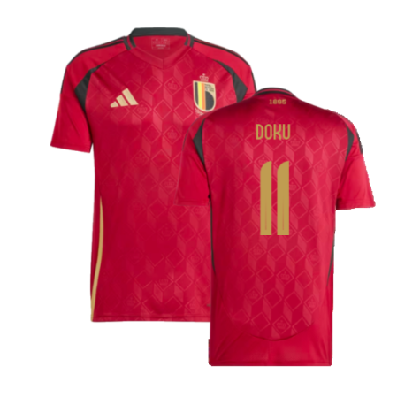 Belgium Jeremy Doku 11 Home Soccer Jersey UEFA Euro 2024