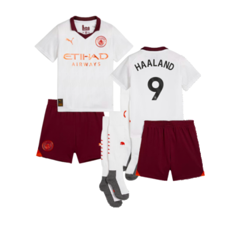 Man City Erling Haaland 9 Kids Away Soccer Jersey 2023/24
