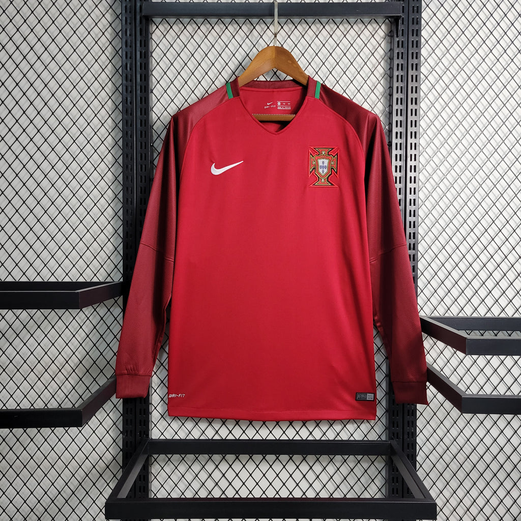 Portugal Retro Long Sleeve Home Soccer Jersey UEFA Euro 2016