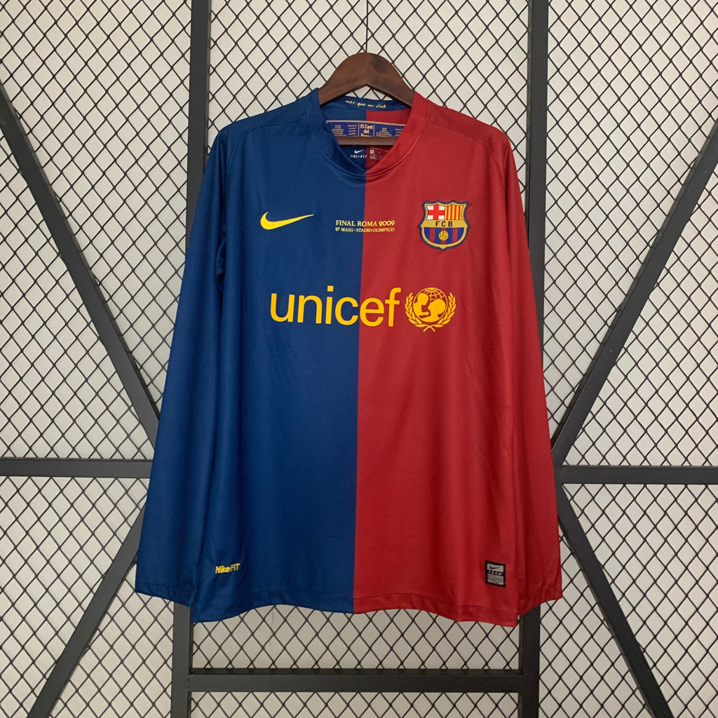 FC Barcelona Lionel Messi 10 UCL Final Retro Long Sleeve Home Soccer Jersey 2008-2009