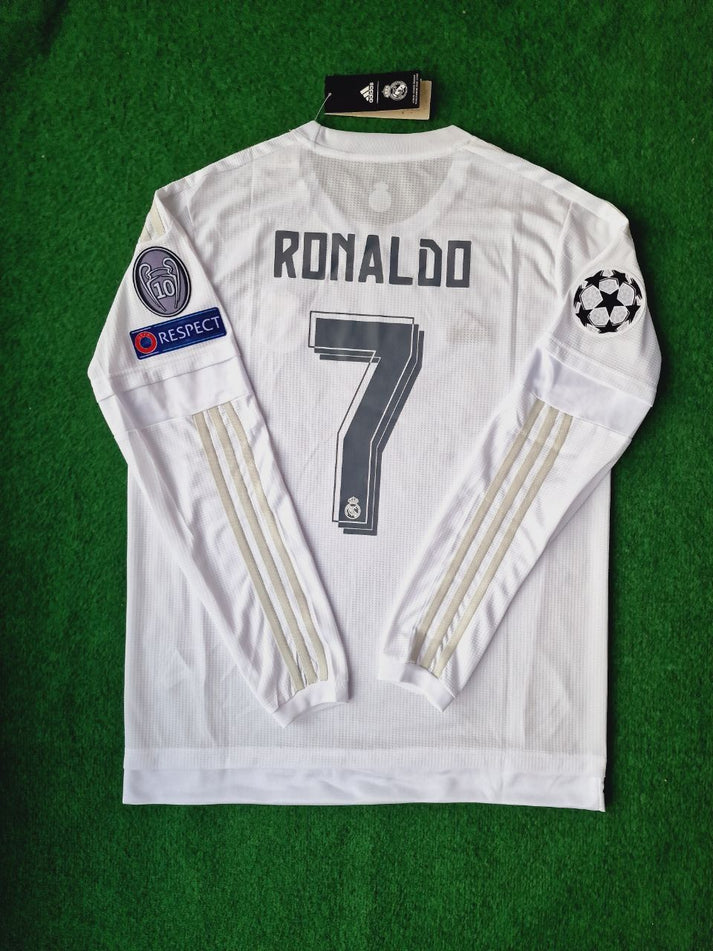 Real Madrid Cristiano Ronaldo 7 Retro Long Sleeve Home Soccer Jersey 2015-2016