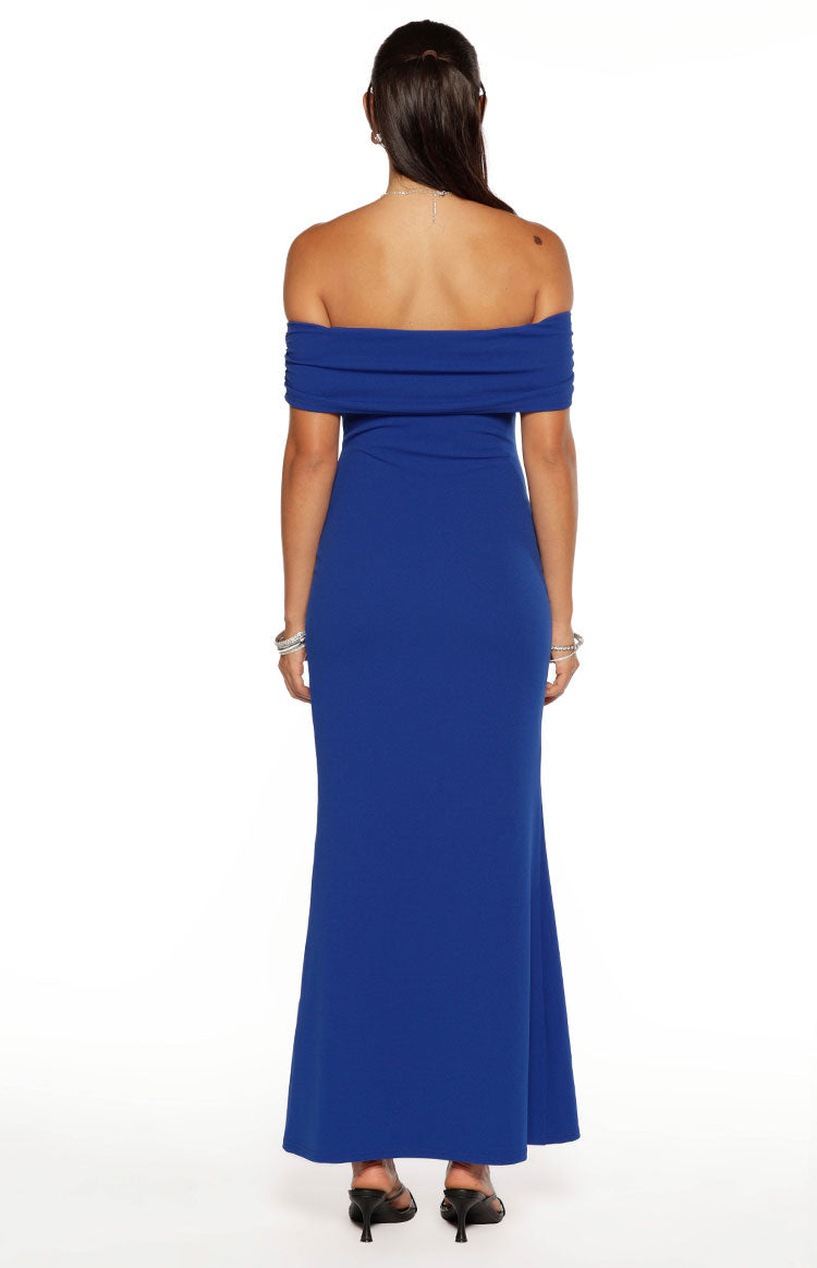 Amabella Cobalt Blue Crepe Maxi Dress