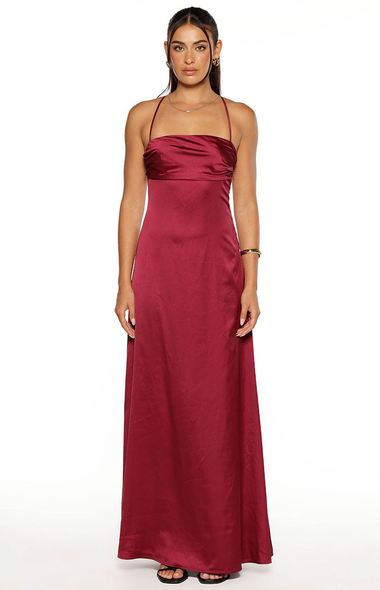 Blaise Burgundy Satin Maxi Dress