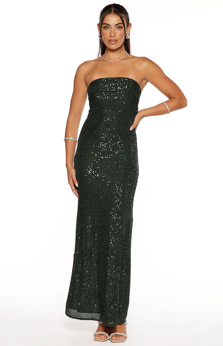 Maiah Emerald Green Sequin Maxi Dress