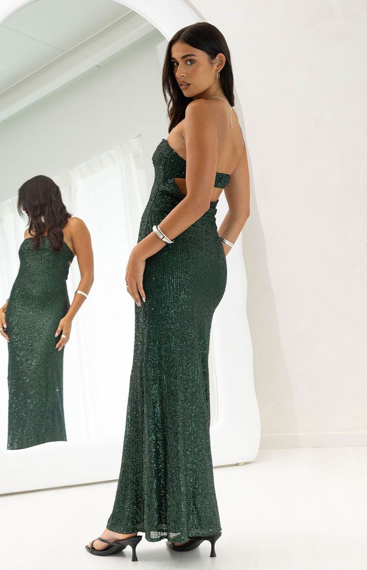Maiah Emerald Green Sequin Maxi Dress