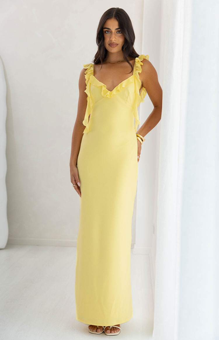 Paolma Yellow Ruffle Formal Maxi Dress