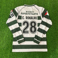 Sporting Lissabon CP Cristiano Ronaldo 28 Retro Long Sleeve Home Soccer Jersey 2001-2003