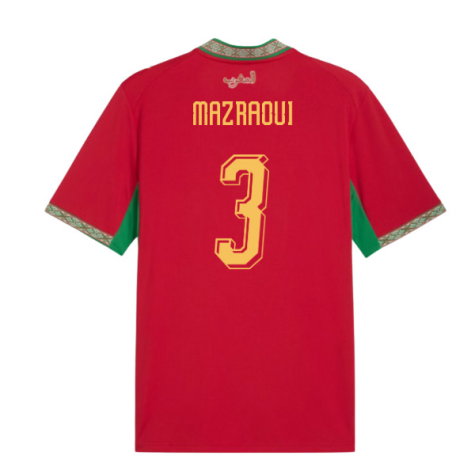 Morocco Noussair Mazraoui 3 Home Soccer Jersey World Cup 2026