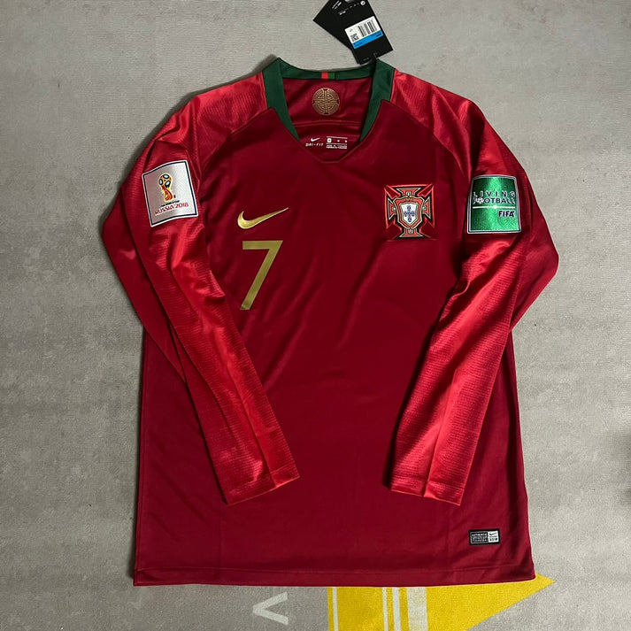 Portugal Cristiano Ronaldo 7 Long Sleeve Retro Home Soccer Jersey World Cup 2018