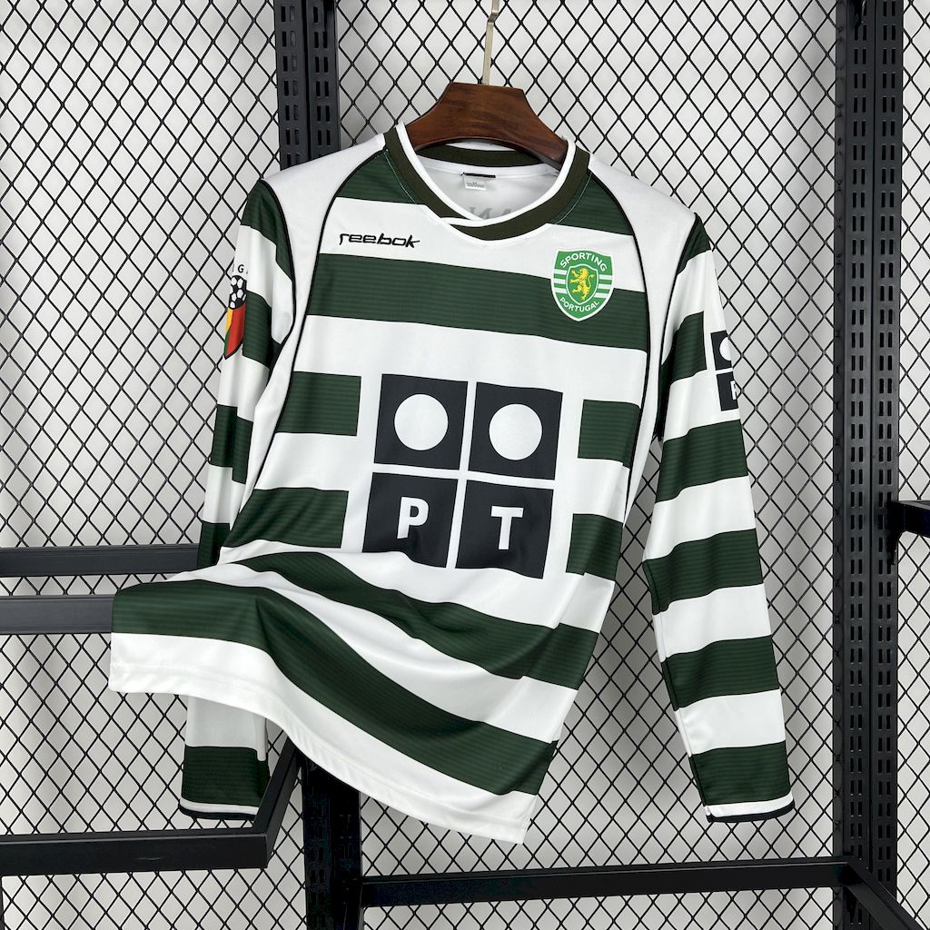 Sporting Lissabon CP Cristiano Ronaldo 28 Retro Long Sleeve Home Soccer Jersey 2001-2003