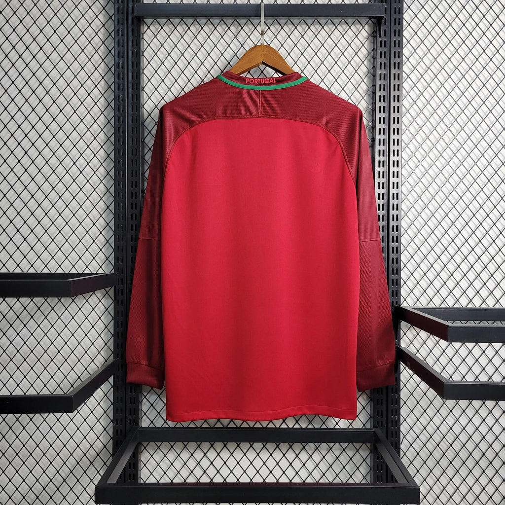 Portugal Retro Long Sleeve Home Soccer Jersey UEFA Euro 2016