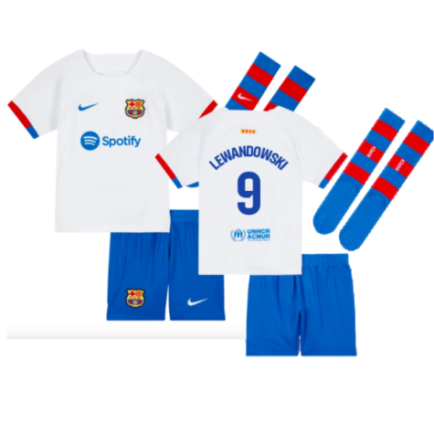 FC Barcelona Robert Lewandowski 9 Kids Away Soccer Jersey 2023/24