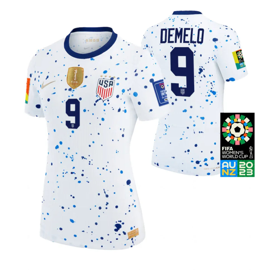 USA Women's Savannah DeMelo 9 Home Soccer Jersey World Cup 2023